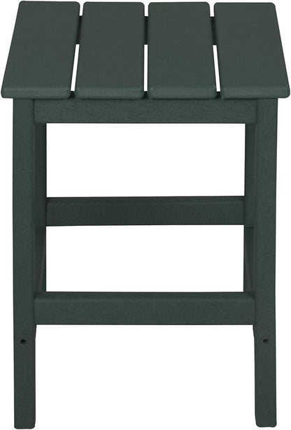WO Home Furniture 3pc Set - HDPE Poly Adirondack Chair with Ottoman/Footrest and Square Side Table, All Weather and UV Resistant for Outdoor Patio Backyard, Garden, Dark Green