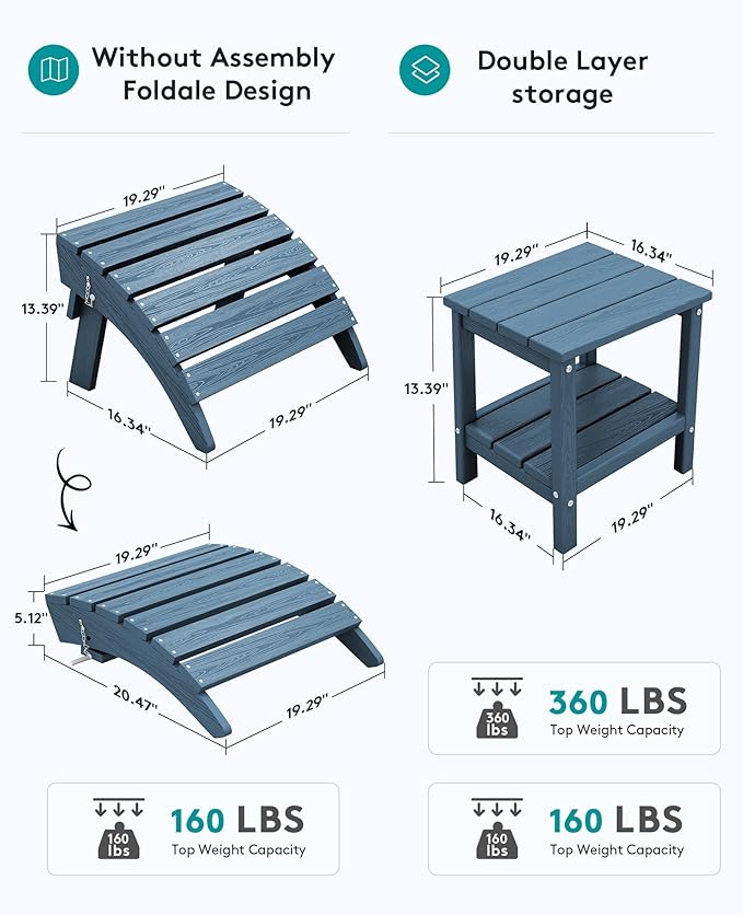 SERWALL 5-Piece Adirondack Chair and Ottoman and Table Set - Photo 3