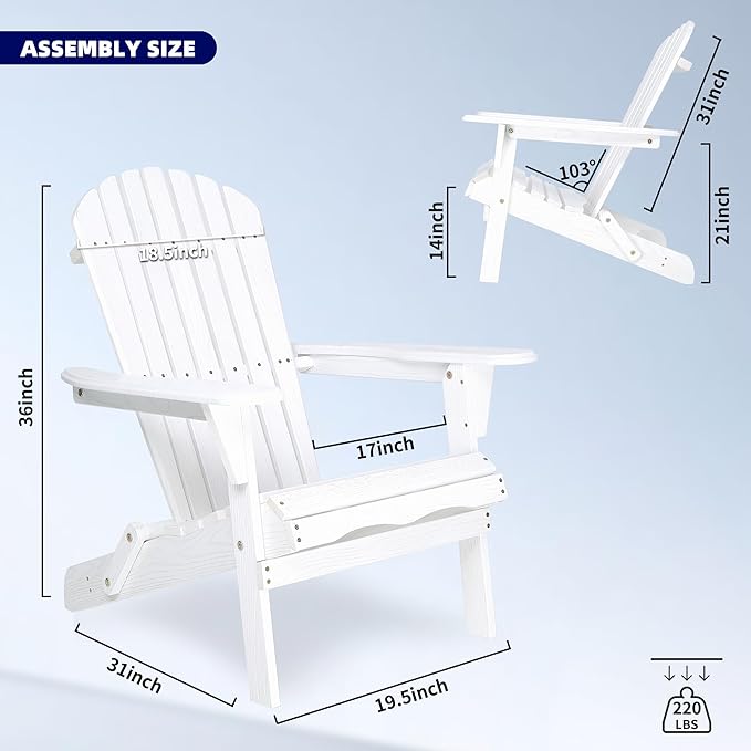 Wooden Folding Adirondack Chair Set of 2, Wood Lounge Patio Chair for Garden Outdoor - Photo 2