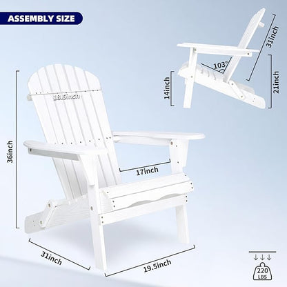 Solid Wood Folding Adirondack Chair Set of 2, Embossed Weather Resistant Wooden Lounge Chairs for Patio, Garden, Backyard, Deck,Fire Pit