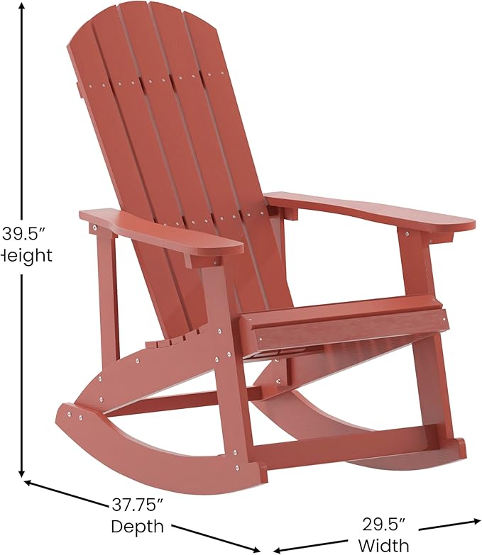 Flash Furniture Savannah Poly Resin Wood Adirondack Rocking Chair - All Weather Red Polystyrene - Stainless Steel Hardware