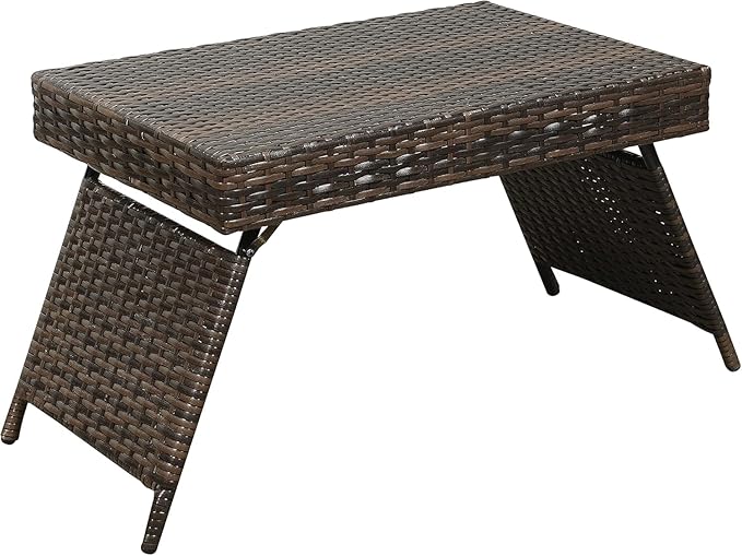 Foldable Outdoor Wicker Table, Lightweight Patio Rattan Coffee Table with Steel Frame - Photo 1