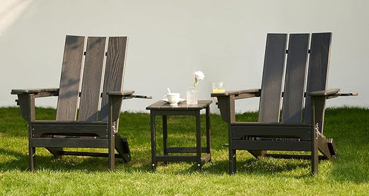 SERWALL Modern Adirondack Chair Set of 2, Folding Adirondack Chair with Dual Cup Holders, Outdoor HDPE Plastic Fire Pit Chairs for Patio Lawn Garden, Black