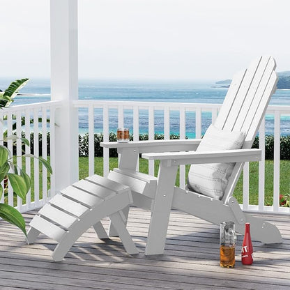 MXIMU Folding Adirondack Ottoman Set of 4: HIPS Plastic Outdoor Footrest Easy Assembly - All Weather Foot Stool Foot Rest for Adirondack Chair Use in Patio Garden Backyard Pool (White)