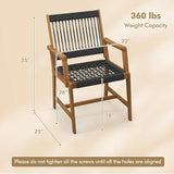 Tangkula Outdoor Acacia Wood Dining Chairs Set of 2, All-Weather Rope Woven Patio Chairs with Armrests - Photo 3
