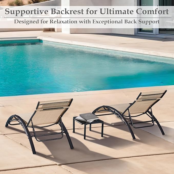 Patio Chaise Lounge Set of 3, Pool Lounge Chairs with Pillow - Photo 4