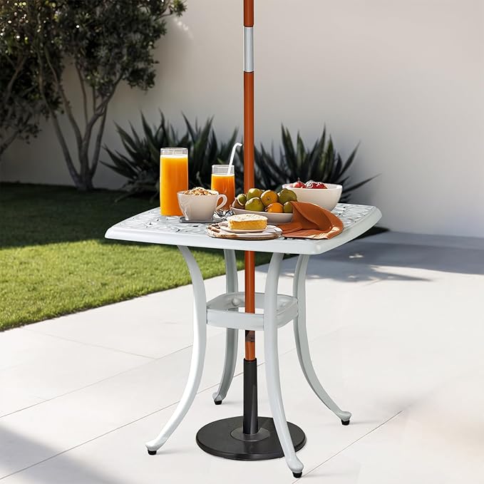 Outvita Patio Side Table, 21.3in Outdoor Square Cast Aluminum Bistro Table with Umbrella Hole and Antique Design for - Photo 2