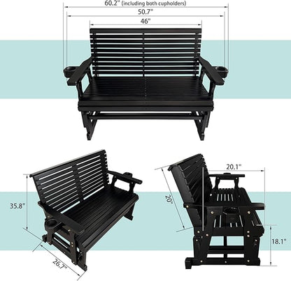 Fortune Candy Patio Glider with Cup Holders, High Roll Back and Deep Contoured Seat,Heavy Duty 800 Lb (Black, 2-Seater)
