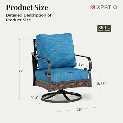 Patio Swivel Chairs Set of 2, Outdoor Sofa Chairs with Deep Seating and 5.75" Cushions, Steel Frame Porch Furniture for Lawn Backyard Deck, Peacock Blue