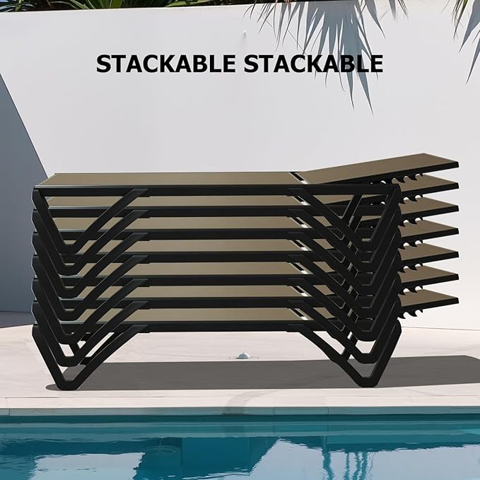 Domi Pool Lounge Chairs Set of 3, Aluminum Chaise Lounge Outdoor with Side Table - Photo 8