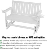 Poly Lumber Patio Glider, HIPS Material Weather-Resistant Swing Bench for Outdoor Porch Garden, White - Photo 4
