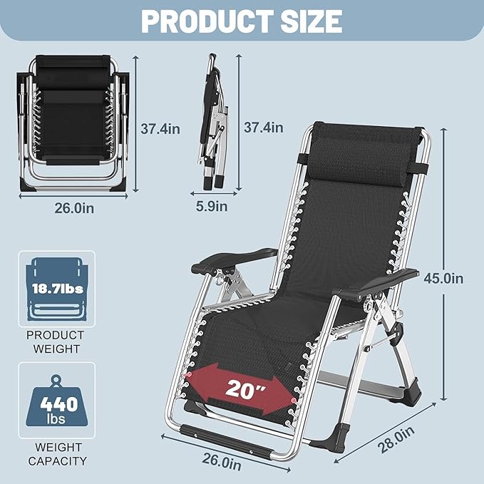 Slsy Zero Gravity Chair, Reclining Lounge Chair with Removable Cushion & Tray for Indoor and Outdoor - Photo 2