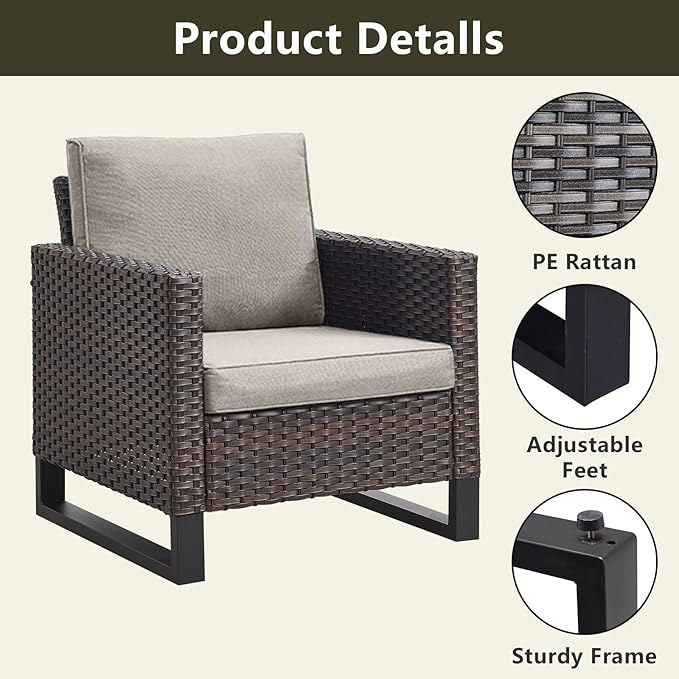 Rilyson Wicker Outdoor Patio Chairs Set - 3 Piece Rattan Patio Furniture Bistro Chairs Set with Waterproof Wicker - Photo 4
