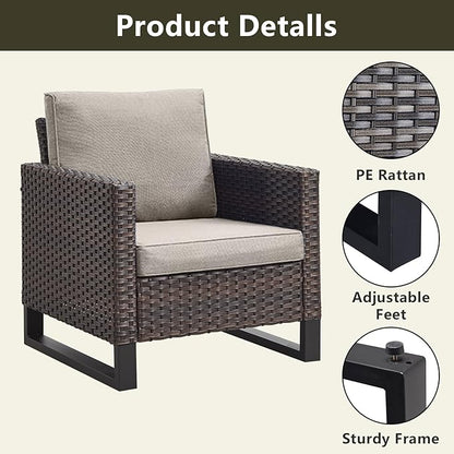 Rilyson Wicker Outdoor Patio Chairs Set - 3 Piece Rattan Patio Furniture Bistro Chairs Set with Waterproof Wicker,Comfortable Cushions and Sturdy Metal Frame for Porch Deck Backyard(Brown/Grey)