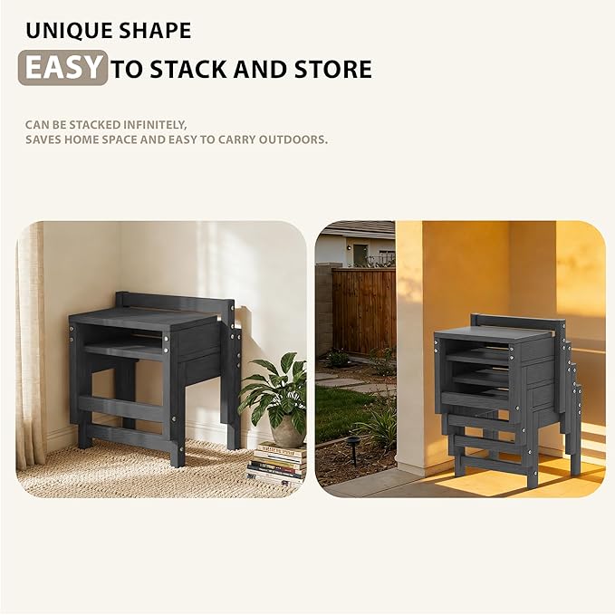 Stackable HDPE Foot Stool - All-Weather Indoor/Outdoor Seating for Patio, Living Room & Bathroom, Waterproof Windproof Heavy-Duty High-Density PE Step Stool, 4 Sets, Gray