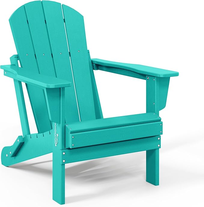 WestinTrends Malibu 3-Pieces Adirondack Chairs Set with Side Table, All Weather Outdoor Seating Plastic Patio Lawn Chair Folding for Outside Porch Deck Backyard, Turquoise