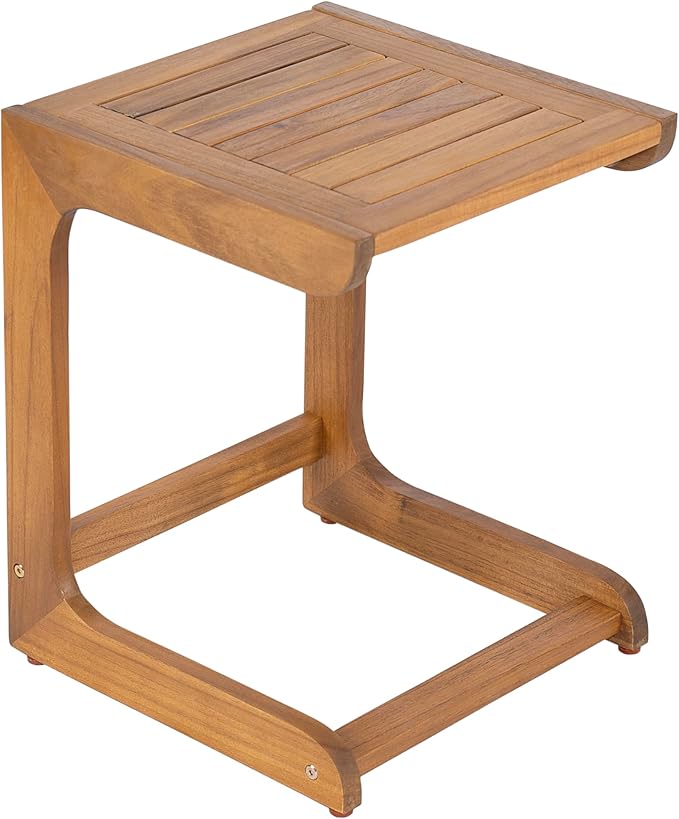 Christopher Knight Home Dessa Outdoor Side Table, Acacia Wood End Table, C Shape Small Coffee Table, Wooden Slat Panel Design, Lightweight Easy Move, Acacia Wood Frame Desk for Poolside Backyard, Teak