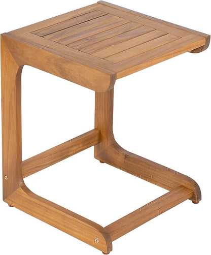 Christopher Knight Home Dessa Outdoor Side Table, Acacia Wood End Table, C Shape Small Coffee Table, Wooden Slat Panel Design, Lightweight Easy Move, Acacia Wood Frame Desk for Poolside Backyard, Teak