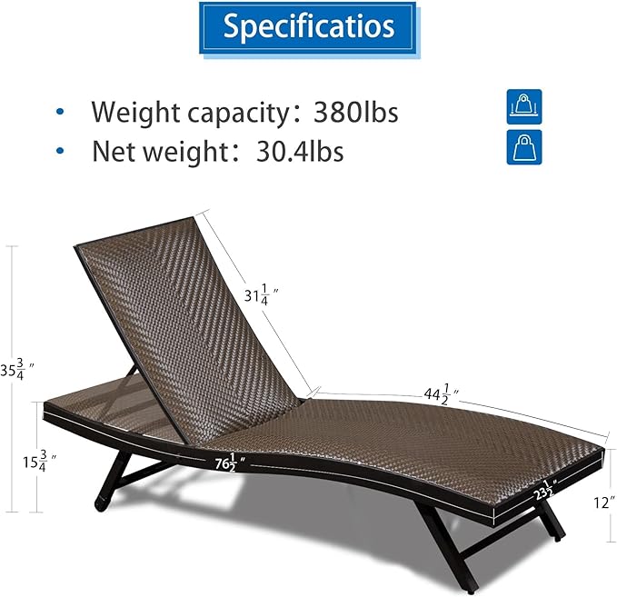 Domi 2 PCS Outdoor Chaise Lounge Set, Aluminum Patio Padded Quick Dry Foam Wicker Lounge Chair with Adjustable Back for Beach Poolside Lawn Sunbathing