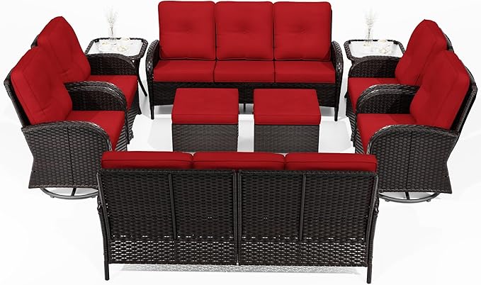 Joyside Wicker Patio Furniture Set, 10 Piece Outdoor Furniture Set with Thickened Cushions, High Back, Deep Seating - Photo 7