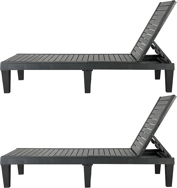 BTEXPERT Set of 2,Foldable Patio Chaise Outdoor Lounge Chair Folding Sun Bed Patio Lounger Reclining Couch Adjustable Backrest for Pool Beach Deck Sunbathing Waterproof Black2