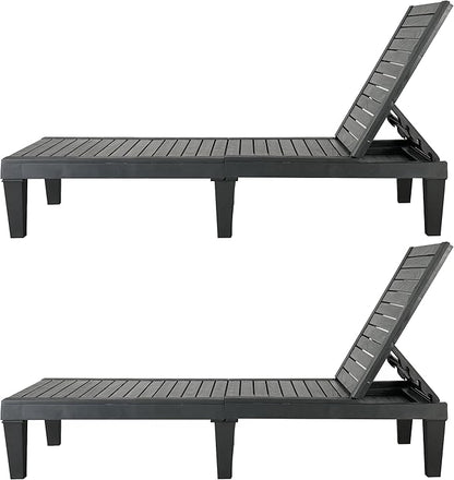 BTEXPERT Set of 2,Foldable Patio Chaise Outdoor Lounge Chair Folding Sun Bed Patio Lounger Reclining Couch Adjustable Backrest for Pool Beach Deck Sunbathing Waterproof Black2