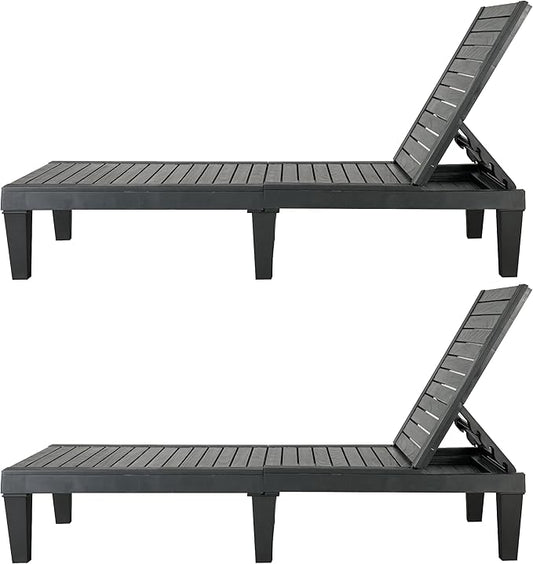 BTEXPERT Set of 2,Foldable Patio Chaise Outdoor Lounge Chair Folding Sun Bed Patio Lounger Reclining Couch Adjustable Backrest for Pool Beach Deck Sunbathing Waterproof Black2
