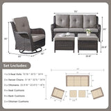 Rilyson Wicker Patio Furniture Set - 5 Piece Rattan Outdoor Sectional Conversation Sets with 2 Rocking Swivel Chairs - Photo 2