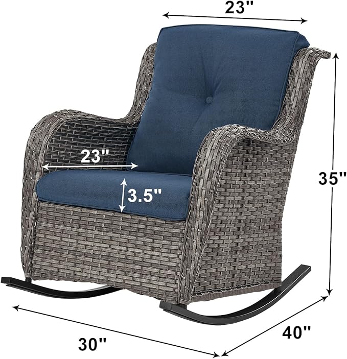 Rilyson Patio Chairs Outdoor Rocking Chair - 2 Piece Wicker Rattan Rocker Chairs Set with High Back and Deep Seating - Photo 2