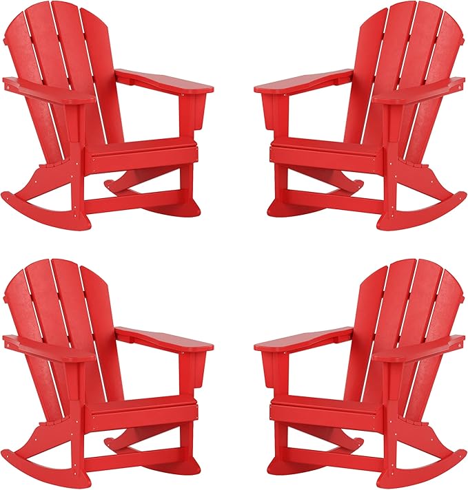 WestinTrends Malibu Outdoor Patio Porch Rocking Adirondack Chair (Set of 4), Red
