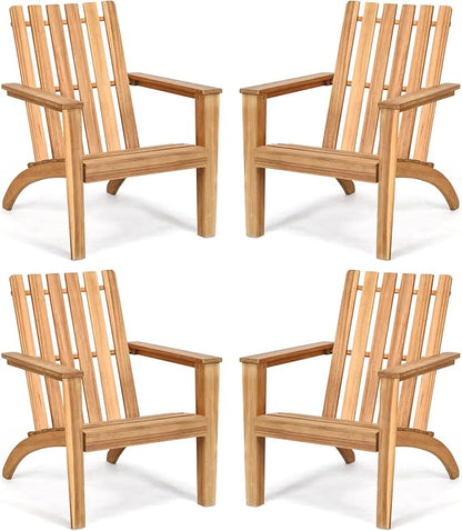 Tangkula Adirondack Chair Acacia Wood Outdoor Armchairs, Weather Resistant for Patio Garden Backyard Deck Fire Pit, Lawn Porch Furniture & Lawn Seating, Campfire Chair, Adirondack Lounger (4, Natural)