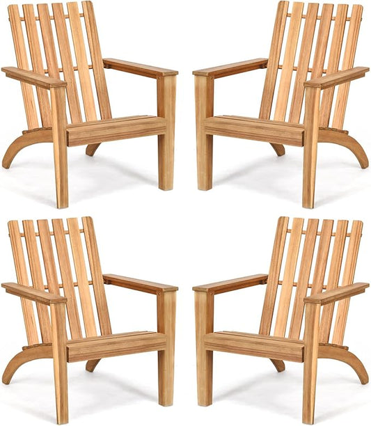 Tangkula Adirondack Chair Acacia Wood Outdoor Armchairs, Weather Resistant for Patio Garden Backyard Deck Fire Pit, Lawn Porch Furniture & Lawn Seating, Campfire Chair, Adirondack Lounger (4, Natural)