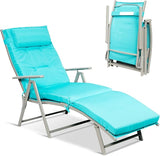 Giantex Chaise Lounge Chair for Outside, Pool Folding Reclining Beach Chair W/Removable Cushion&Headrest Pillow - Photo 1