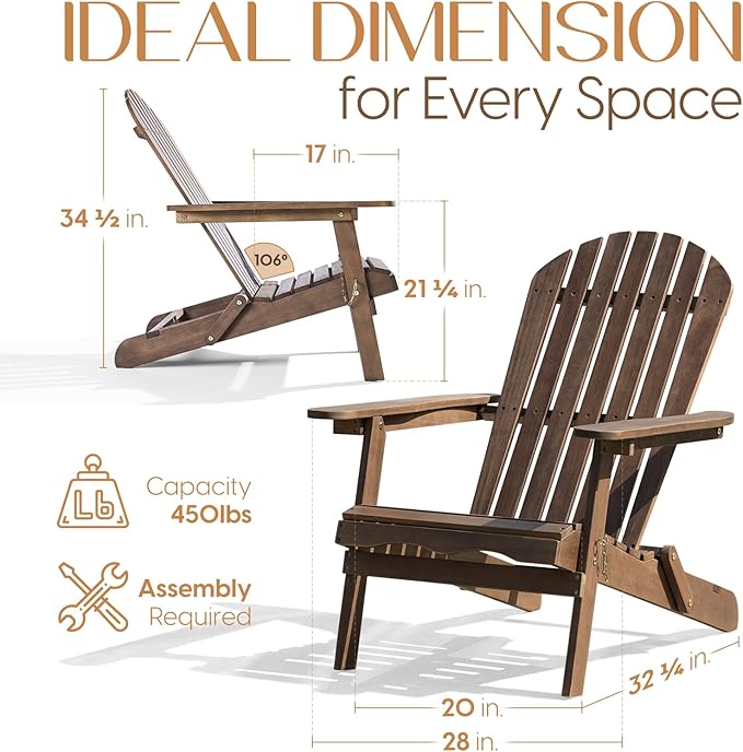 IDZO Outdoor Adirondack Chair Set of 2, Pre-Assembled Backrest, Furniture Set, Outdoor Furniture for Garden, Porch, Deck - Photo 2