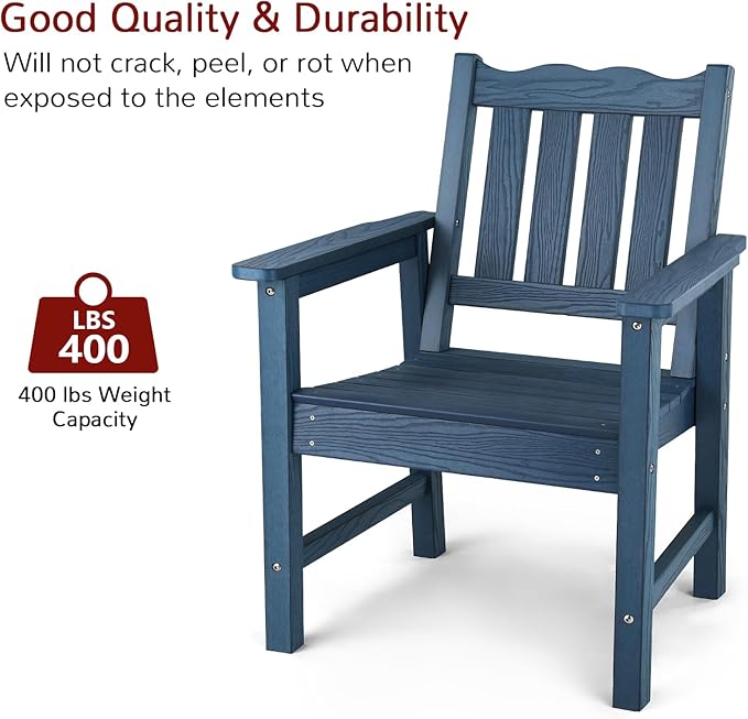 Stoog 4-Piece Patio Furniture Set, All-Weather HIPS Outdoor Dining Set, Includes 1 Bench, 2 Chairs, 1 Coffee Table, Blue - Photo 5