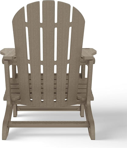 Costaelm Tool-Free Assembly Outdoor Patio HDPE Plastic Adirondack Chair with Cup Holder, Weathered Wood