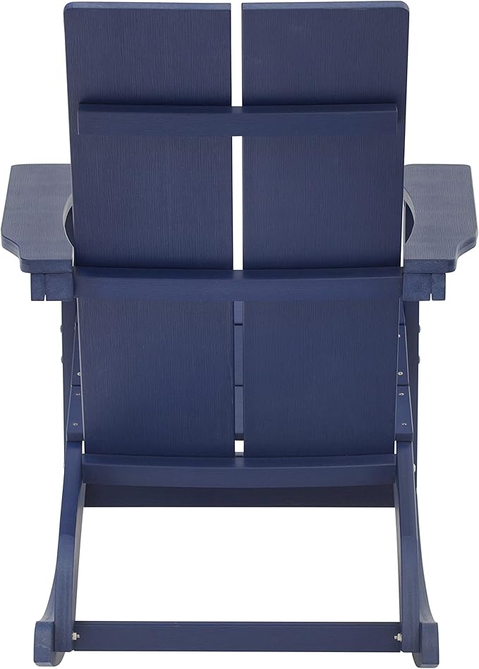 Flash Furniture Finn Modern Commercial Grade Poly Resin Wood Adirondack Rocking Chair - All Weather Navy Polystyrene - Dual Slat Back - Stainless Steel Hardware