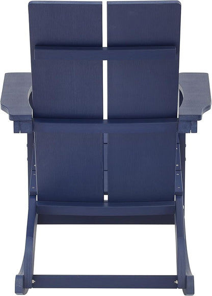 Flash Furniture Finn Modern Commercial Grade Poly Resin Wood Adirondack Rocking Chair - All Weather Navy Polystyrene - Dual Slat Back - Stainless Steel Hardware