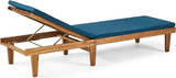 Great Deal Furniture Yvette Outdoor Acacia Wood Chaise Lounge and Cushion Set, Teak and Blue,309787 - Photo 7