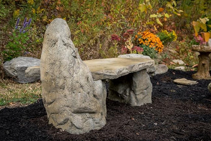 Athena Garden Basalt Stone Boulder Bench with Back, Cast Stone Rustic Lounge Bench, Outdoor Garden Patio Bench, 3 Piece Hand Sculpted Rock Garden Bench Outdoor Decor