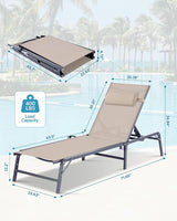 4 Pack Foldable Chaise Lounge Chair with Cup Holder - Photo 3