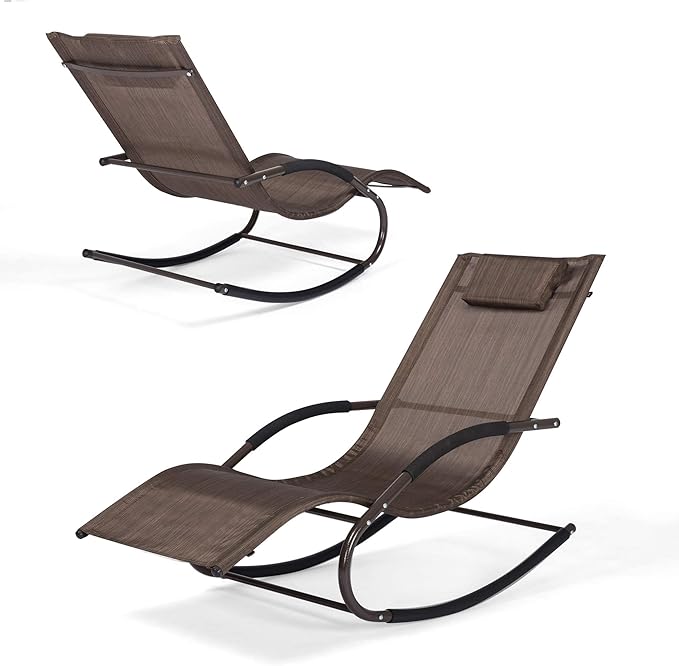 Lounge Chairs, Chaise Lounges with Detachable Pillow for Patio, Lawn, Pool, Outdoor Lounge Chairs Set of 2, Brown - Photo 7