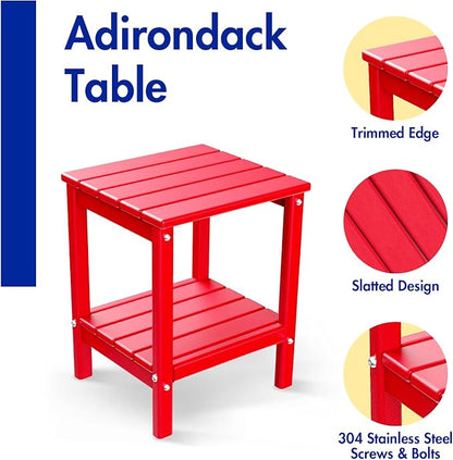 BRIOPAWS Outdoor-Side-Table | Small | HDPE Plastic | Patio End-Table | 2-Shelf Adirondack Outside Tables | All Weather | for Poolside Front Porch Indoor Living Room | 14" x 13" | Red