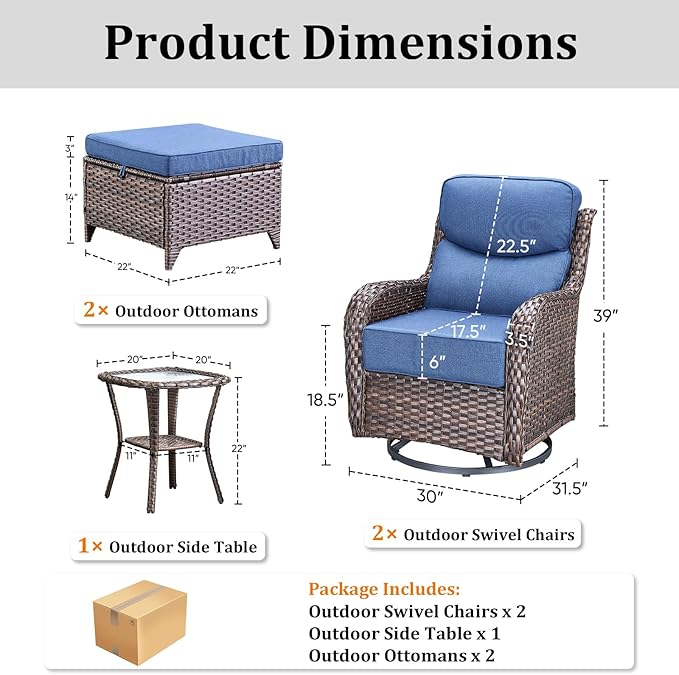 Luxury Outdoor Swivel Rocker Patio Chairs Set of 5, High Back Swivel Patio Chairs with Side Table & 6-Inch Cushions - Photo 5