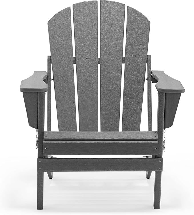 WO Home Furniture 3pc Set - HDPE Poly Adirondack Chair with Ottoman/Footrest and Square Side Table, All Weather and UV Resistant for Outdoor Patio Backyard, Garden, Gray