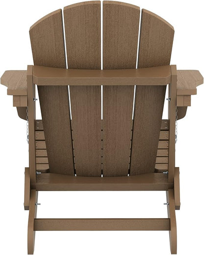 SERWALL Folding Adirondack Chair Set of 6, Wooden Textured Lawn Chair with Cup Holder for Patio Garden Weather Resistant Outdoors Fire Pit Chairs- Brown