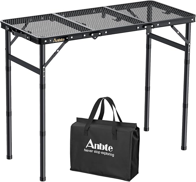 Anbte Folding Grill Table, 3ft Tri-Fold Aluminum Folding Table Adjustable Height Max 27.5" Grill Table with Mesh Desktop - Photo 1