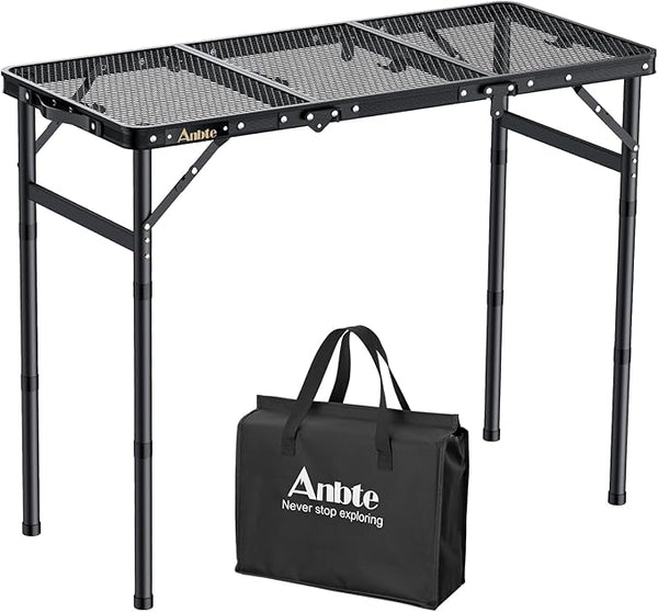 Anbte Folding Grill Table, 3ft Tri-Fold Aluminum Folding Table Adjustable Height Max 27.5" Grill Table with Mesh Desktop - Photo 1