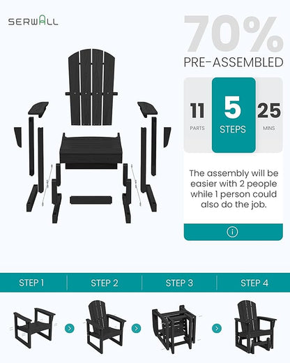 SERWALL Outdoor Glider Chair, HDPE Patio Glider Rocker All-Weather Porch Glider for Outside, Black
