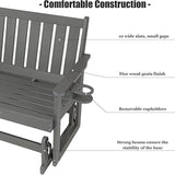 Poly Lumber Patio Glider, HIPS Material Weather-Resistant Swing Bench for Outdoor Porch Garden, Gray - Photo 5